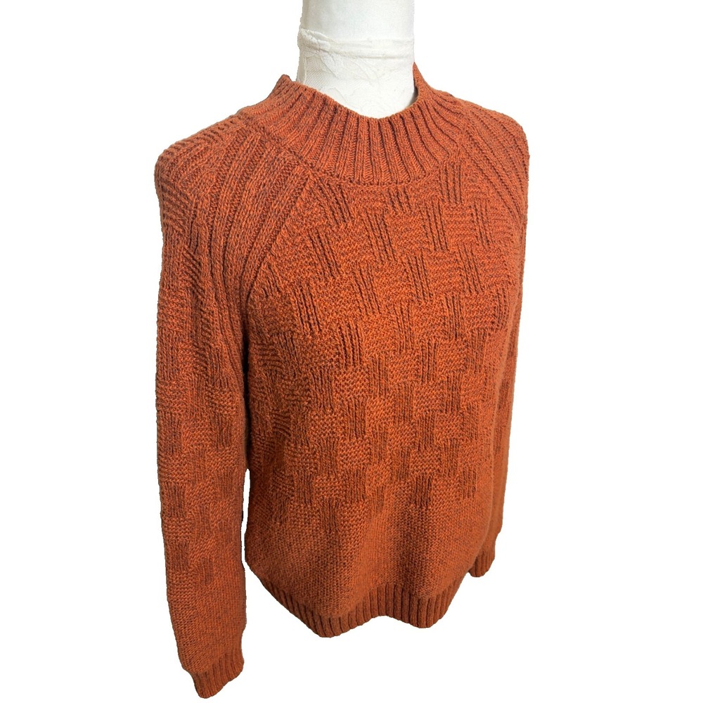 PrAna Rust Textured Knit Sweater~Womens S~ Recycled Cotton Mock Neck Pullover